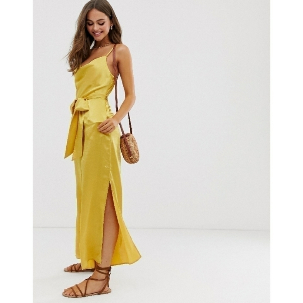 MOON River Metallic Gold Cowl Neck Jumpsuit size 4 - Picture 2 of 5